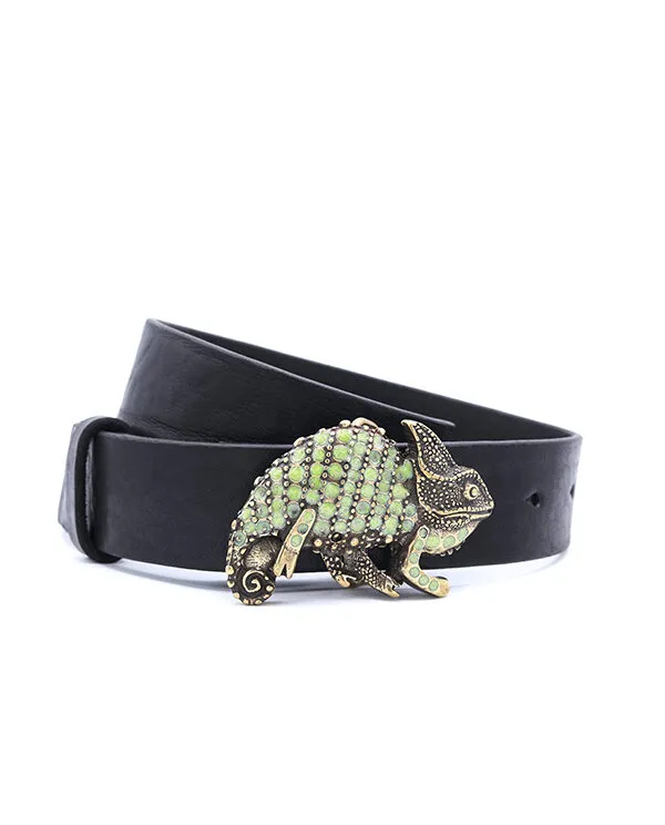 CINTURON DE PIEL CON HEBILLA DE CAMALEÓN VERDE